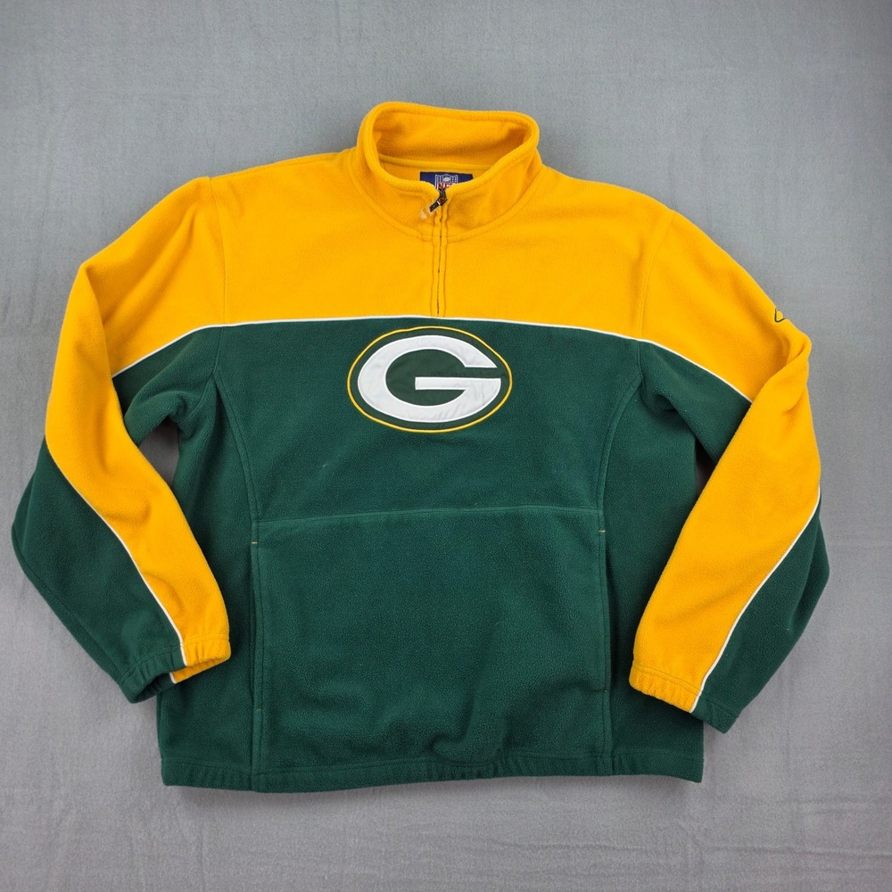Reebok Green Bay Packers Fleece Pullover Mens Large Green Yellow 8272A 08